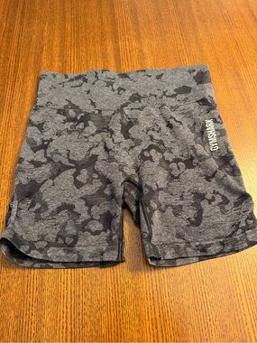 Gymshark Gray and Black Camo Seamless High-Rise Workout Shorts